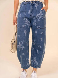 Blue B - Western Print Barrel Leg Denim Jean