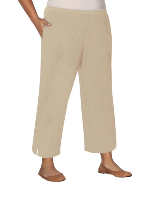 On The Plus Side - Linen Pull On Wide Leg Flood Pants - Plus