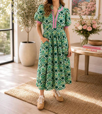 Jodifl - Short Sleeve Fitted Waist Midi Dress