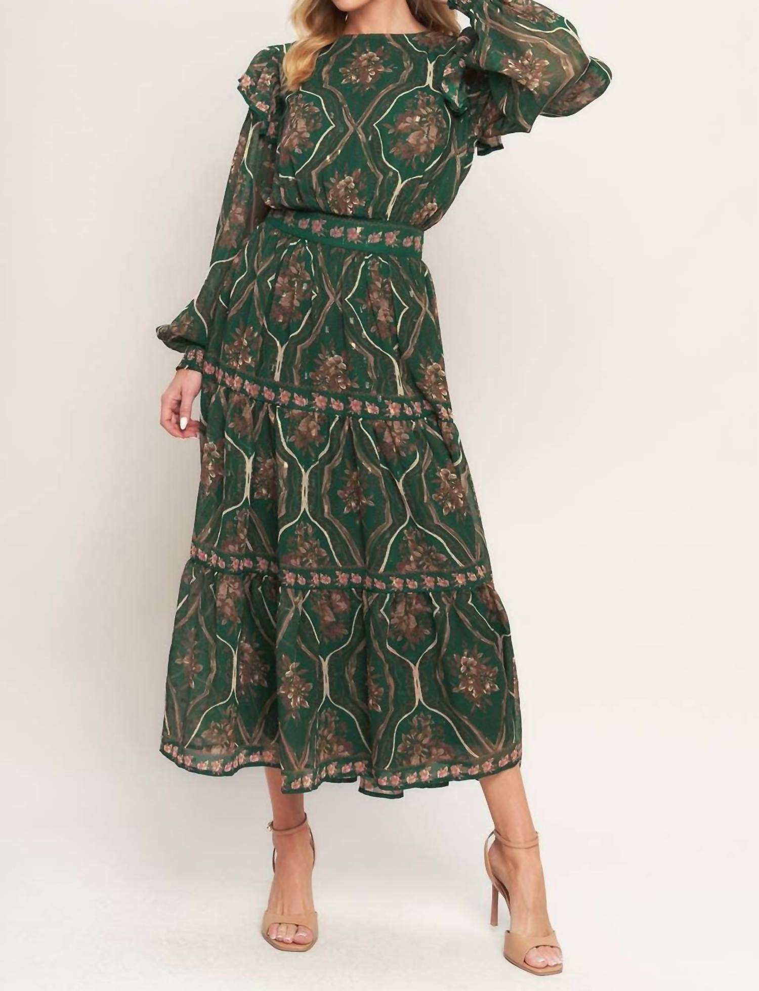 Flying Tomato - Printed Woven Midi Dress