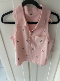 Free People Women's Pepper Collared Floral Polo in pink - women's tank top - detail view