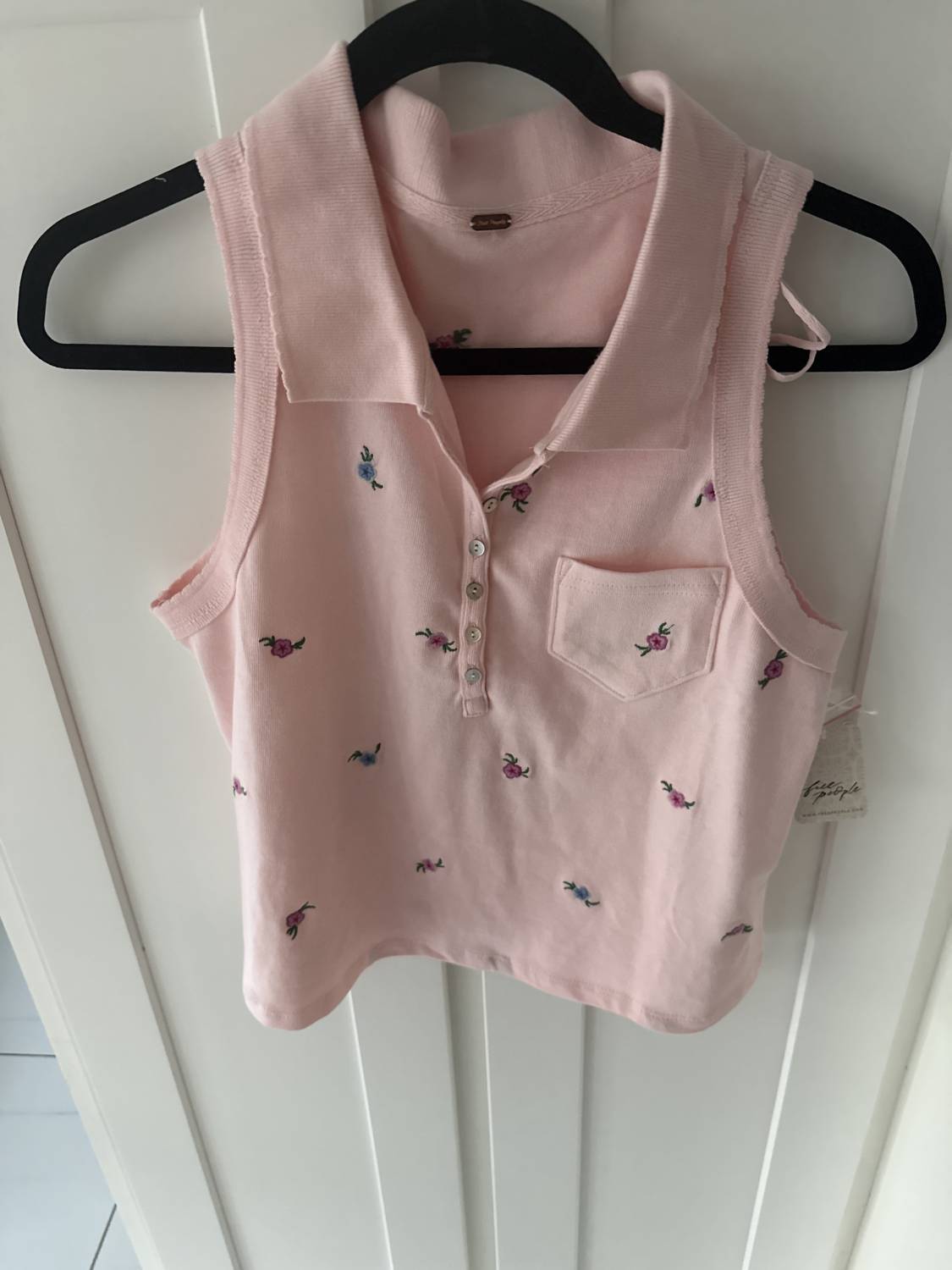 Free People Women's Pepper Collared Floral Polo in pink - women's tank top - detail view