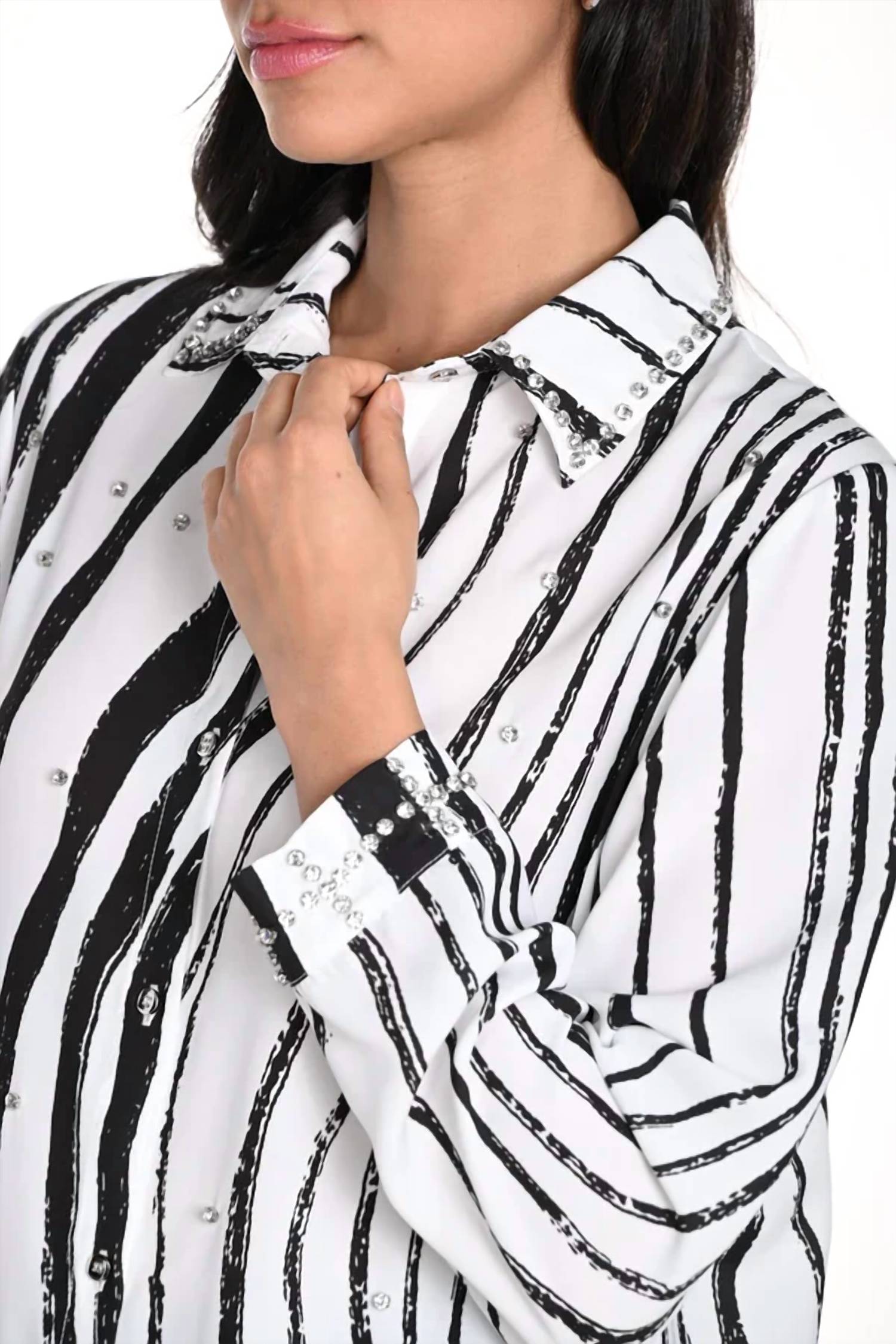 Frank Lyman - Bardot Rhinestone Long Sleeve Blouse