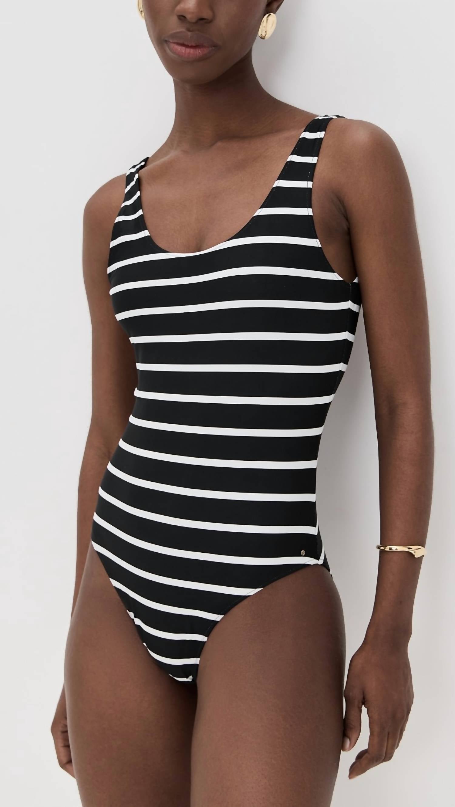 ANINE BING Jace One Piece Swimsuit in black and white stripe - women's swimwear