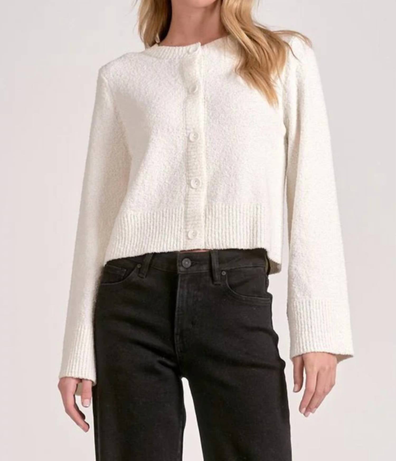 ELAN Women's Carla Textured Cardigan in off white - women's cardigan