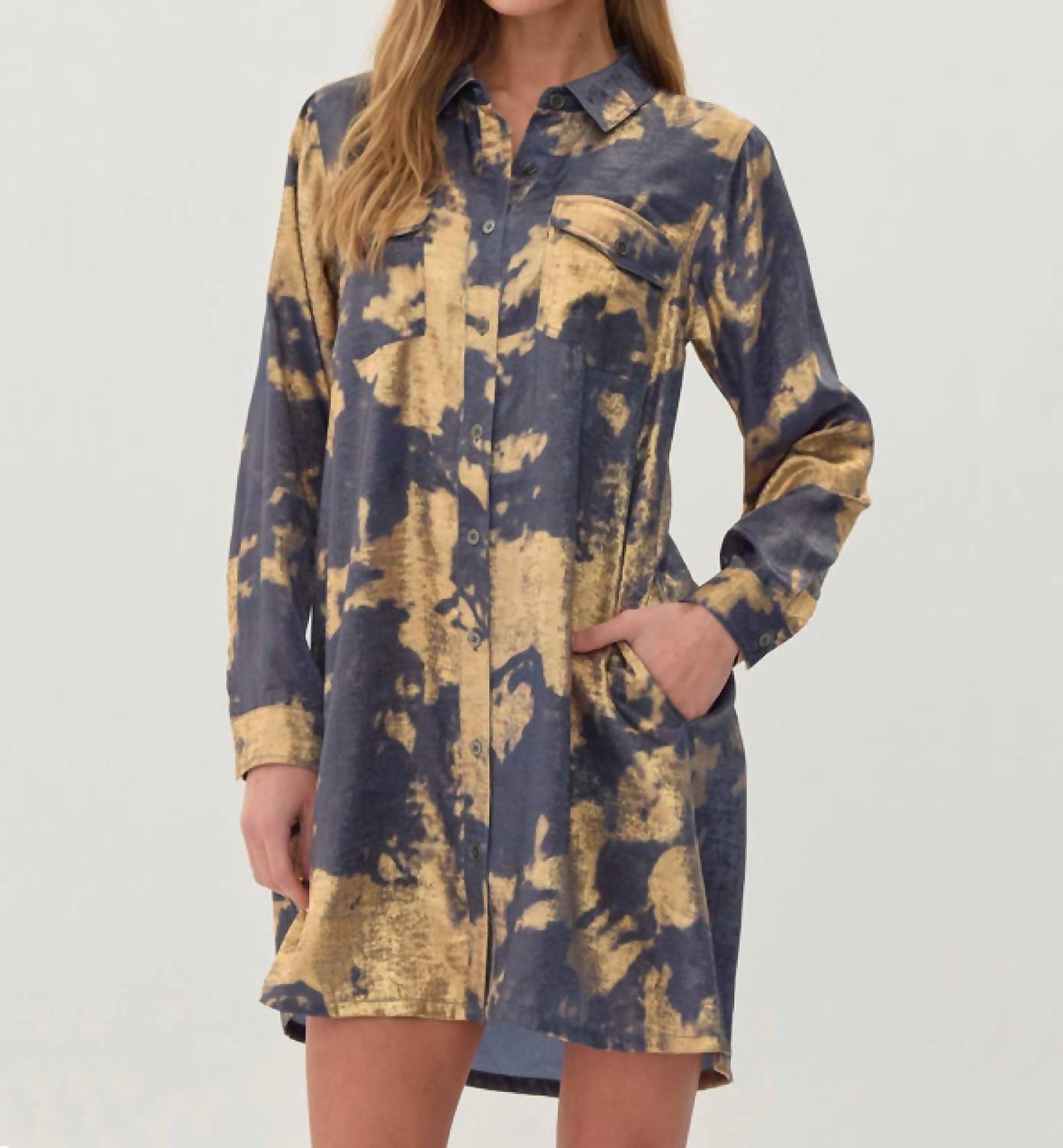 Jodifl - Metallic Tie-Dye Shirt Dress