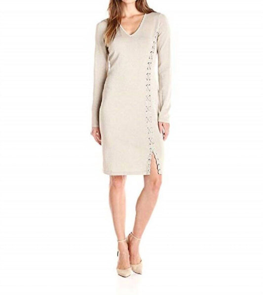 Calvin Klein - Glitter Sheath Knit Lace Up Sweater Dress