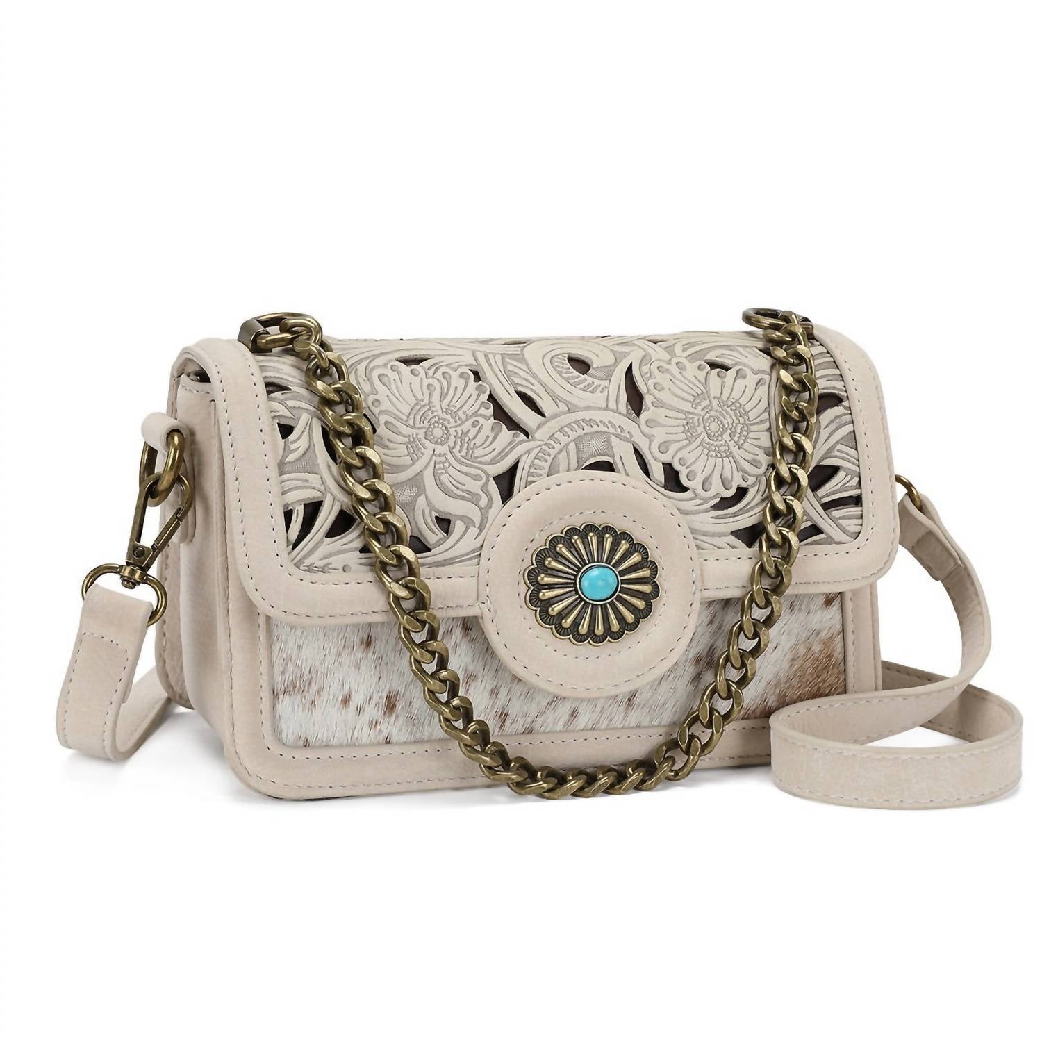 Trinity Ranch - Cowhide Floral Cutout Crossbody Bag