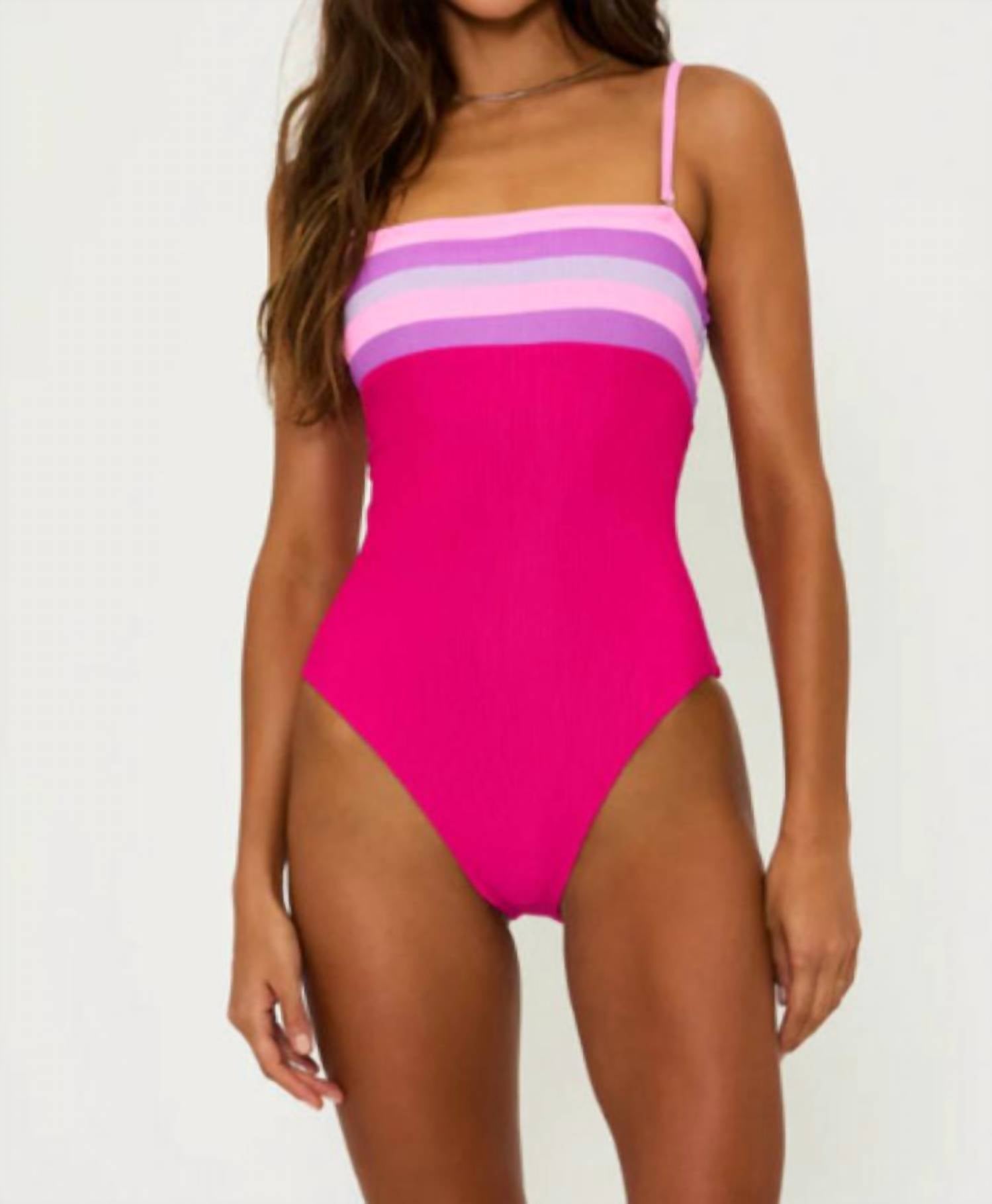 Beach Riot Jessa One Piece Swimsuit in raspberry colorblock - women's swimwear - detail view