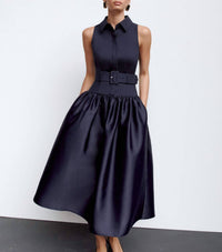 Self-Portrait - Belted Twill Midi Dress