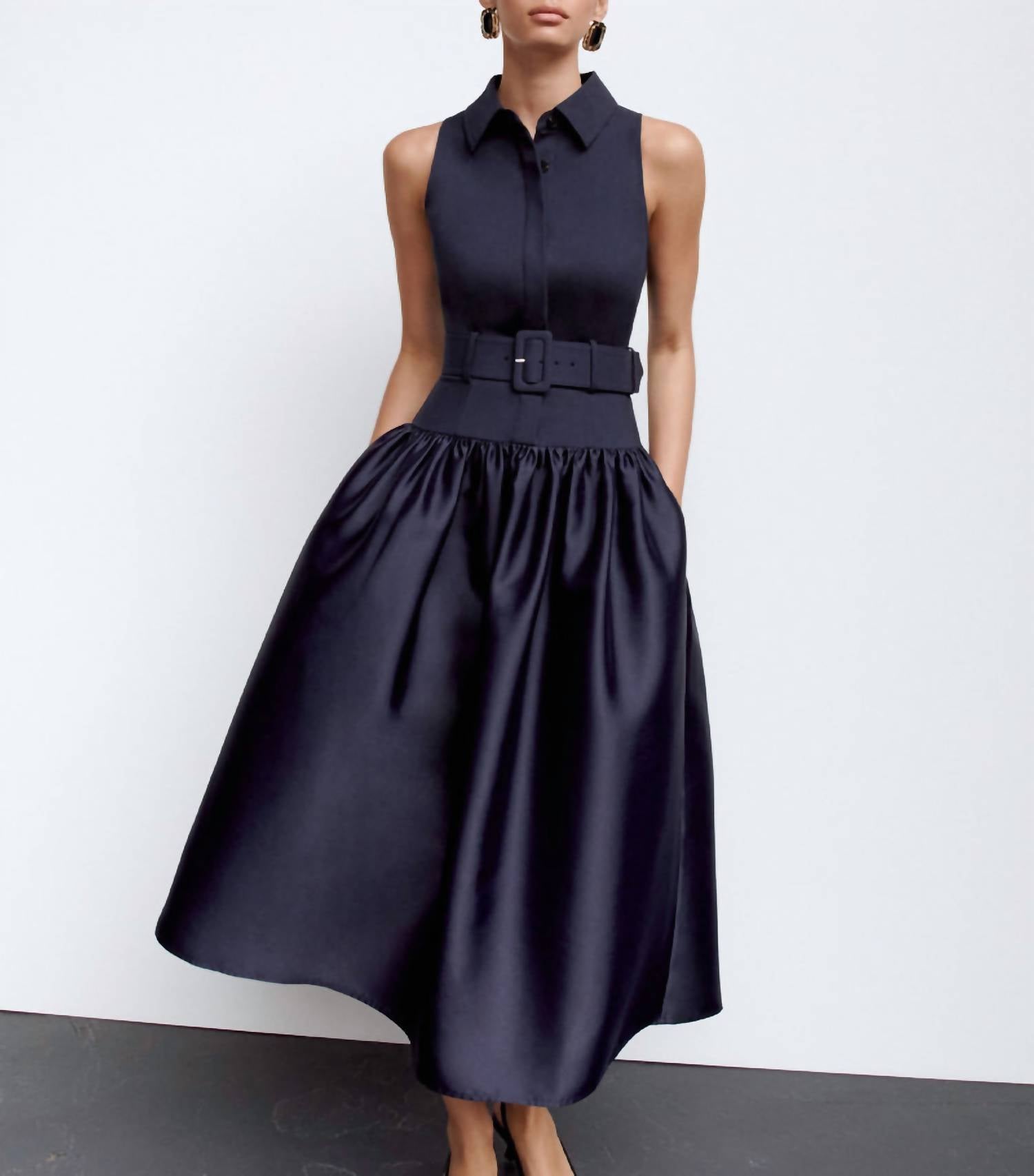 Self-Portrait - Belted Twill Midi Dress