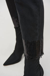 Joseph Ribkoff - Straight Crop Denim Pants with Sequin Trim
