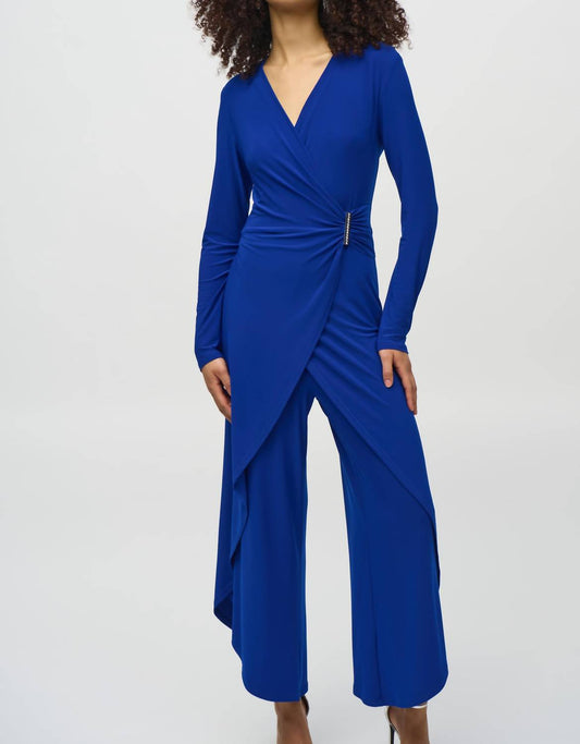 Joseph Ribkoff - Royal Sapphire Silky Knit Wrap Culotte Jumpsuit