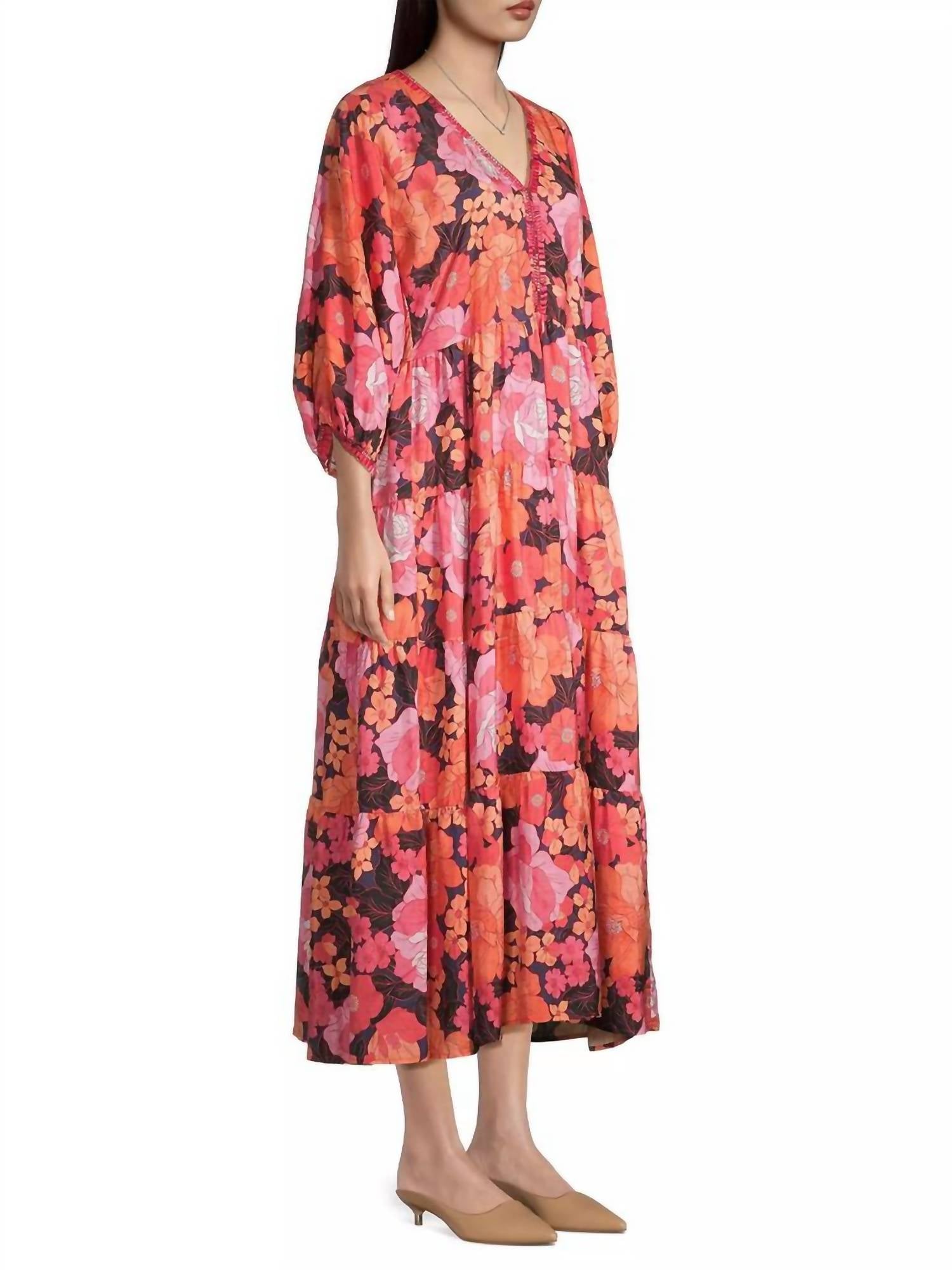Johnny Was Becca Dolman Tiered Dress in multi - women's dress - detail view