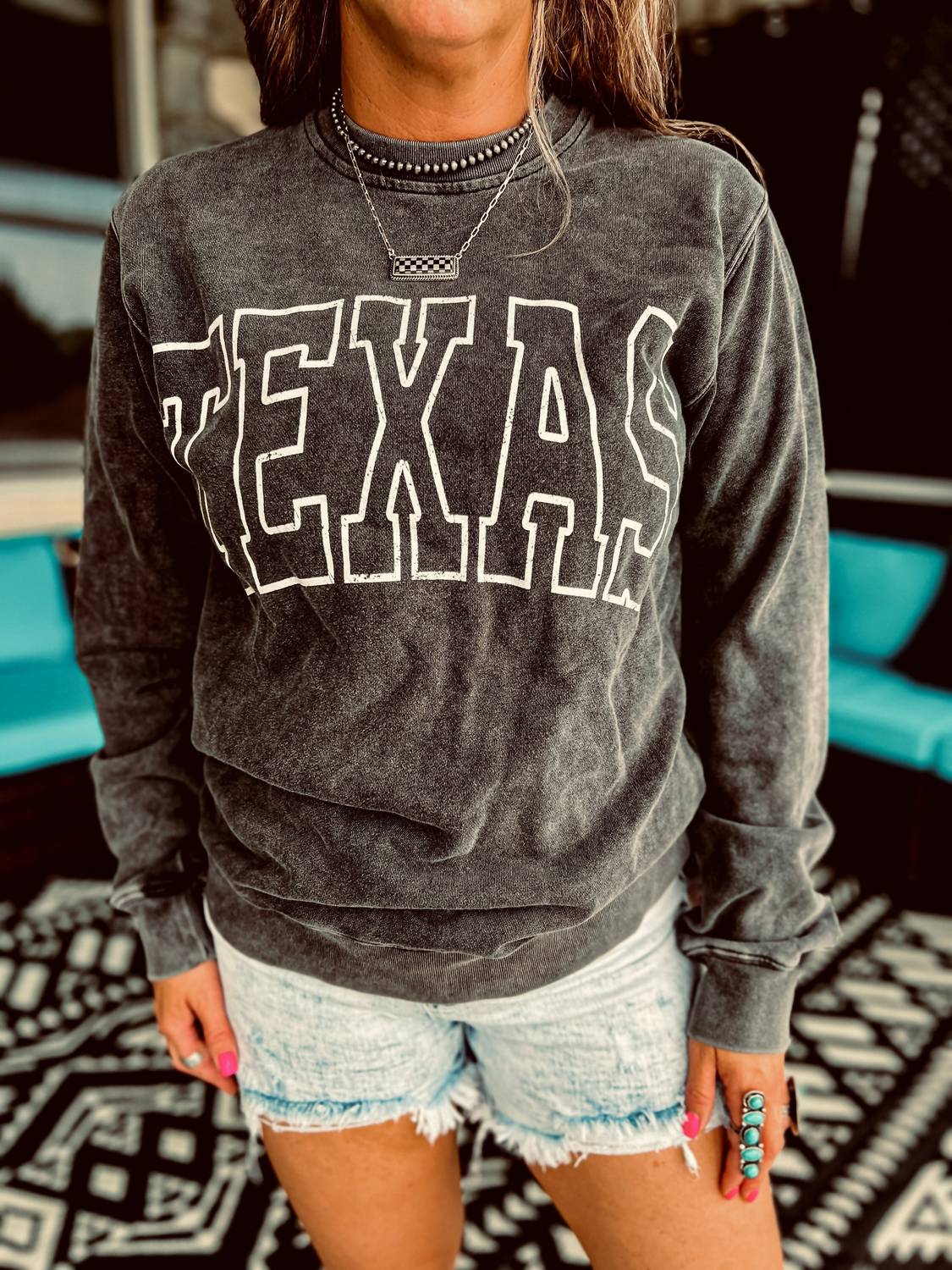 PISTOLA Texas Crew Sweatshirt in black - women's top - detail view