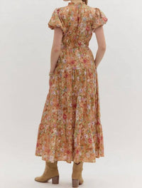 Entro - Vintage Bloom Floral Print Tiered Midi Dress