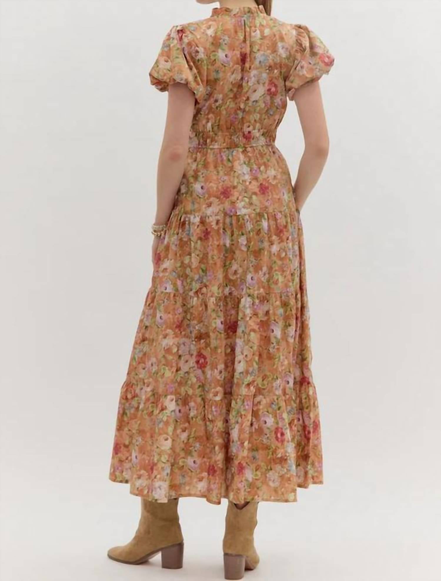 Entro - Vintage Bloom Floral Print Tiered Midi Dress
