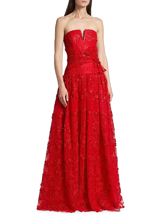 Monique Lhuillier - Celia Sequin Floral Strapless Tie Front Tulle Gown