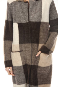 Joseph Ribkoff Checkered Feather Yarn Coat in mocha multi 1 - women's jacket - view 5