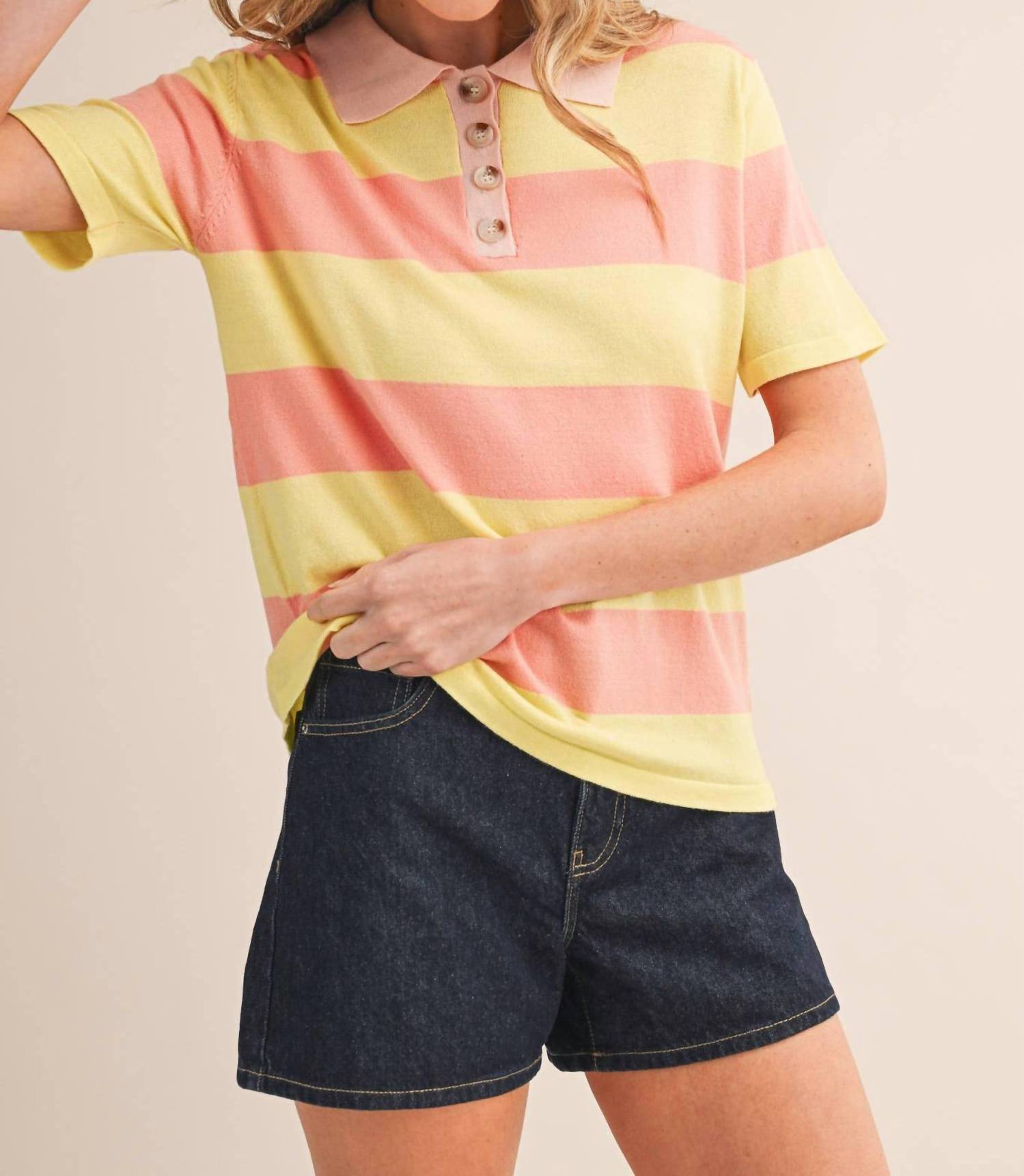 &Merci - Striped Short Sleeve Sweater