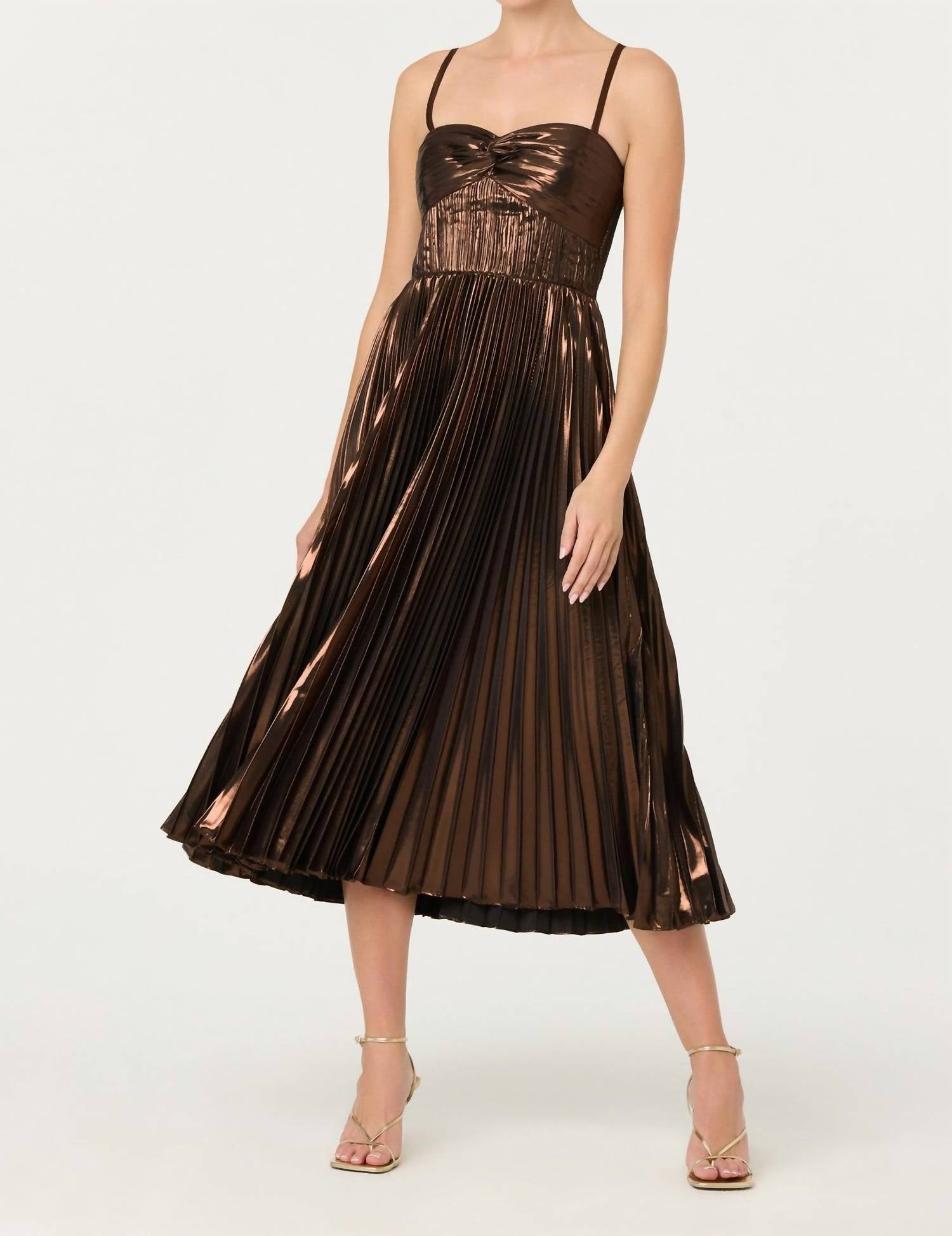ASTR the Label | Ascella Pleated Midi Dress in Metallic Brown | Size M ASTR the Label | Ascella Pleated Midi Dress in Metallic Brown | Size M