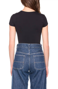 Susana Monaco Basic Cropped Crew Short Sleeve Tee in black - women's t-shirt - alternate view