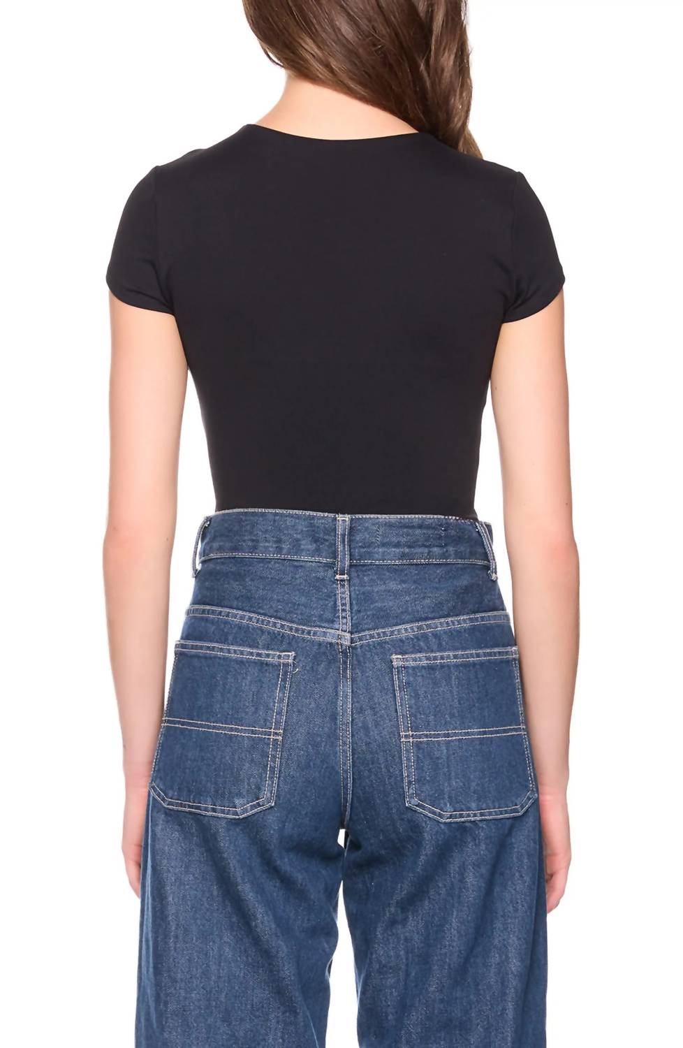 Susana Monaco Basic Cropped Crew Short Sleeve Tee in black - women's t-shirt - alternate view