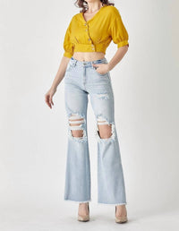 RISEN High Rise Distressed Wide Leg Dad Jeans in light - women's jeans