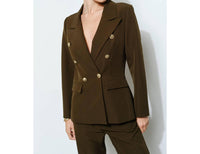 INA Fashion Button Double-Breasted Tailored Blazer in dark olive - women's jacket - detail view