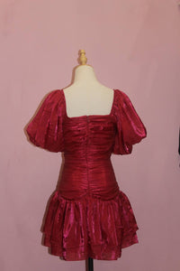 STORIA Women's Metallic Sheen Ruched Mini Dress in berry - women's dress - detail view