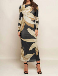 Flying Tomato - Printed Power Mesh Midi Dress