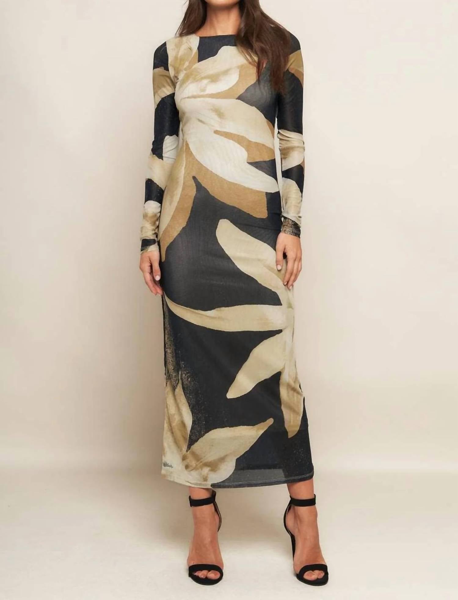 Flying Tomato - Printed Power Mesh Midi Dress