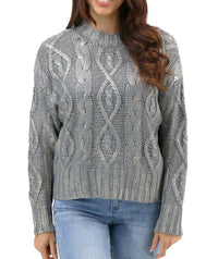 Grace and Lace Foiled Cable Knit Sweater in champagne shimmer - women's sweater