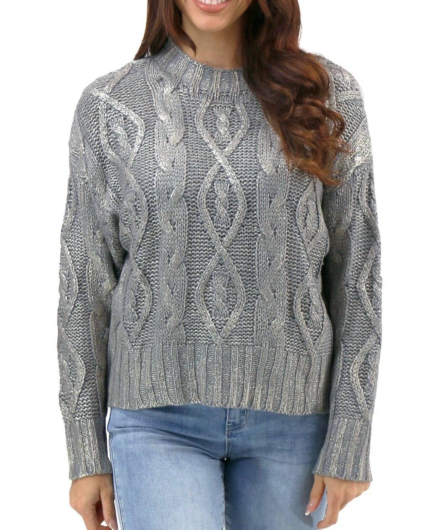 Grace and Lace Foiled Cable Knit Sweater in champagne shimmer - women's sweater