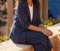 Karen Kane - Stripe Ruched Sleeve Jacket