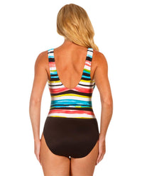 Miraclesuit Underwire High Neck One Piece Swimsuit in morning sun - women's swimwear - detail view