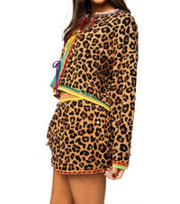 QUEEN OF SPARKLES Tie Rhinestone Sweater in leopard multi - women's sweater - detail view