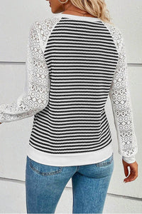 Dear Lover - Stripe Knit Top with Lace Sleeves