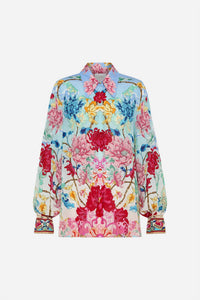 Camilla Curved Collar Blouse in go stag in go stag - women's long sleeve top - detail view