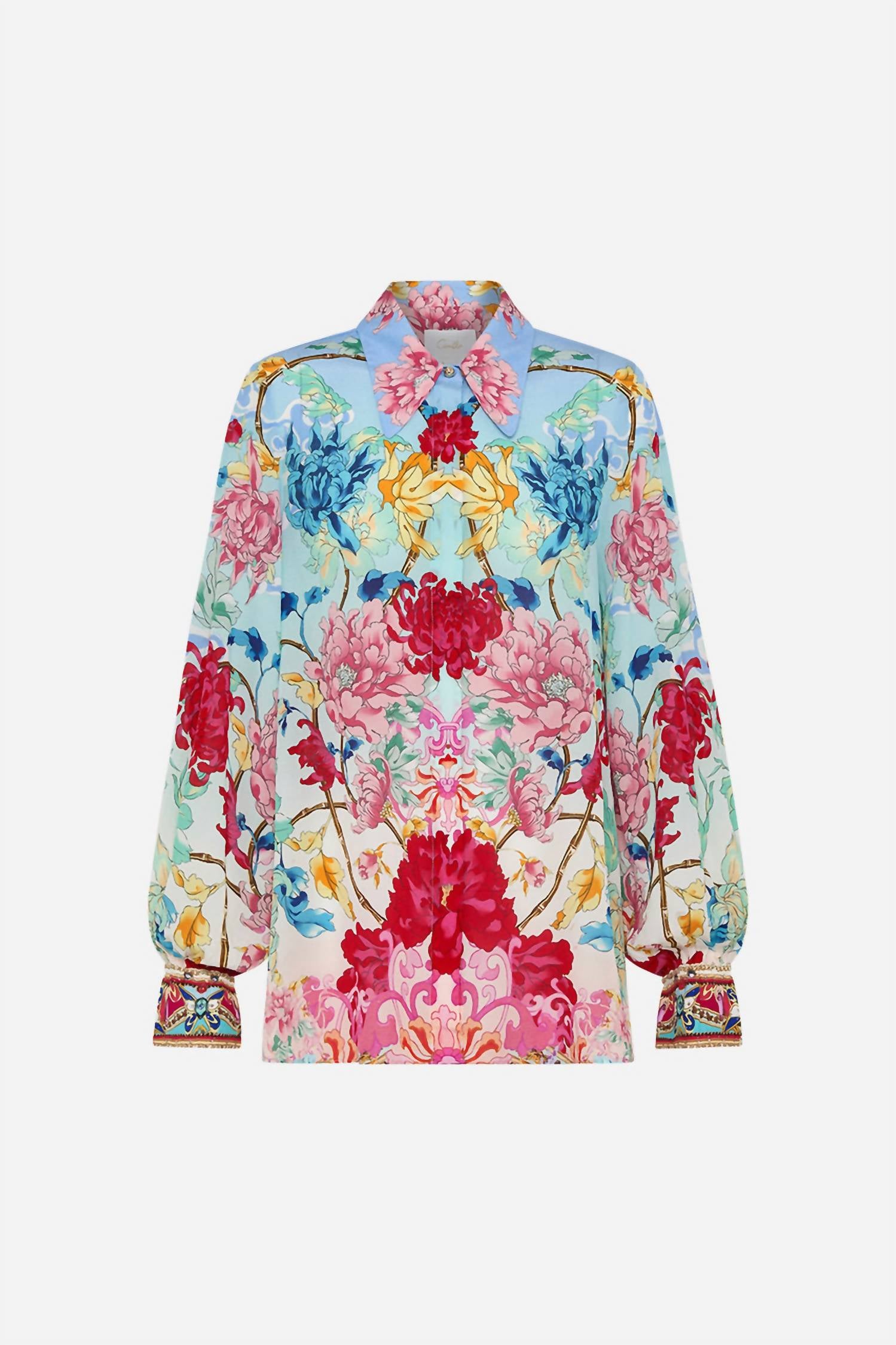 Camilla Curved Collar Blouse in go stag in go stag - women's long sleeve top - detail view