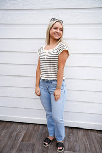Doe And Rae - Vintage Striped Crochet Knit Top