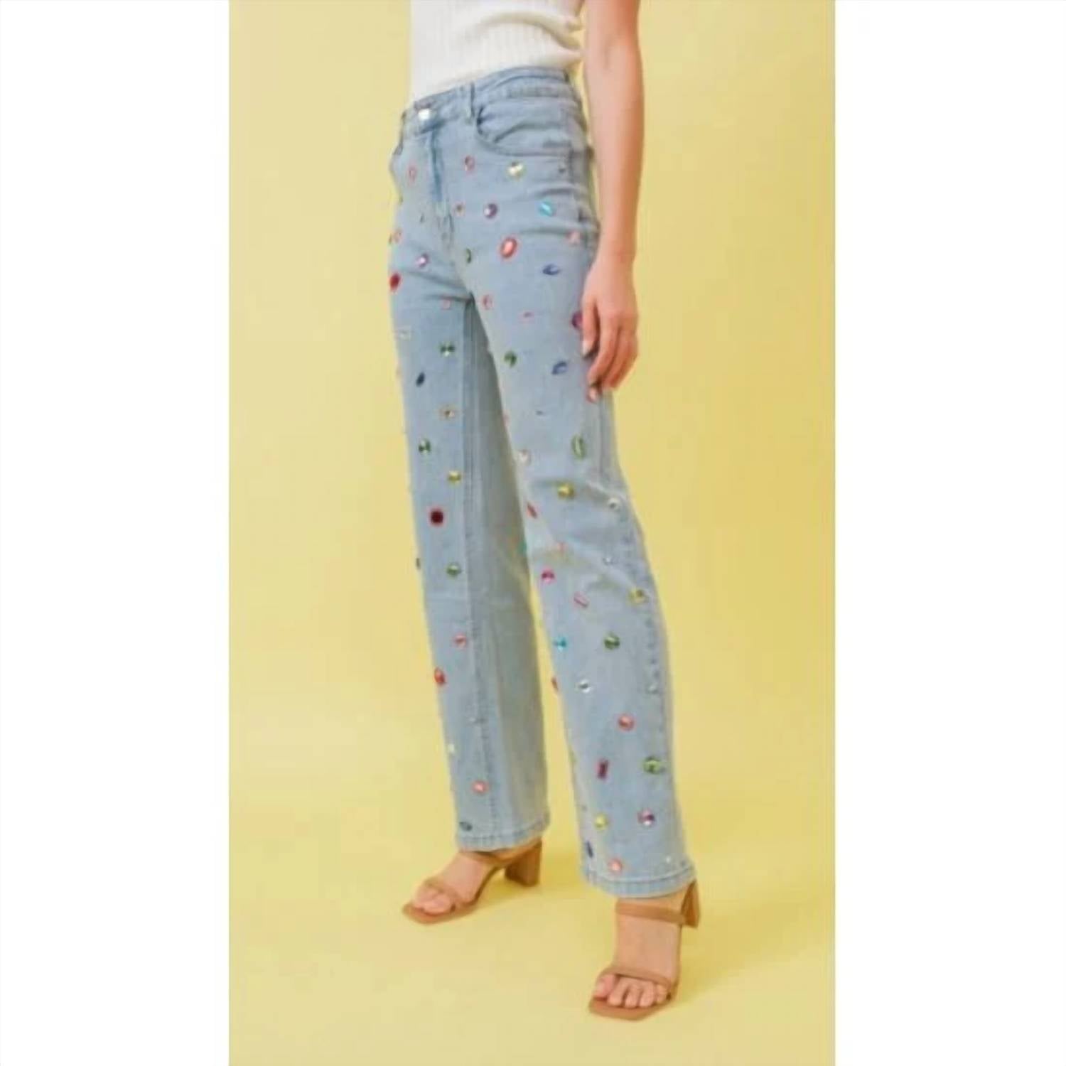Blue B - Rhinestone Stretch Straight Jeans
