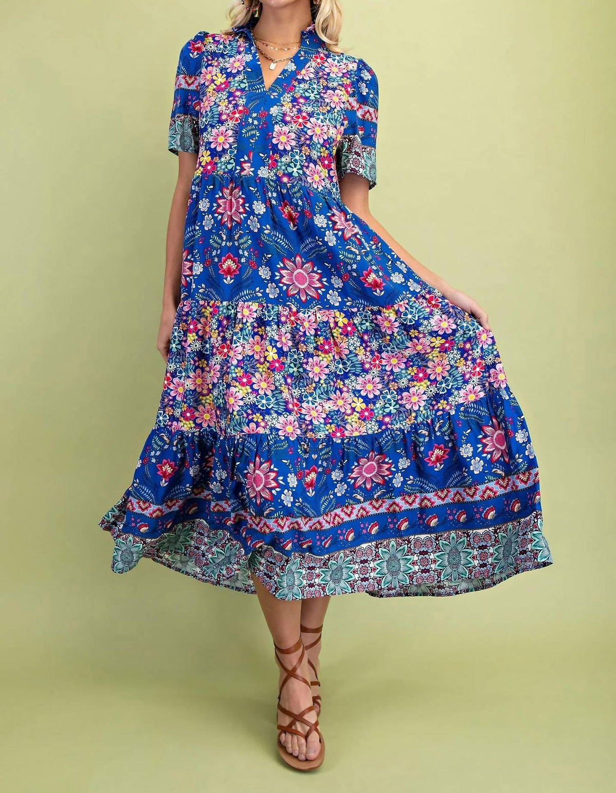 Gigio - Mixed Print Tiered Midi Dress