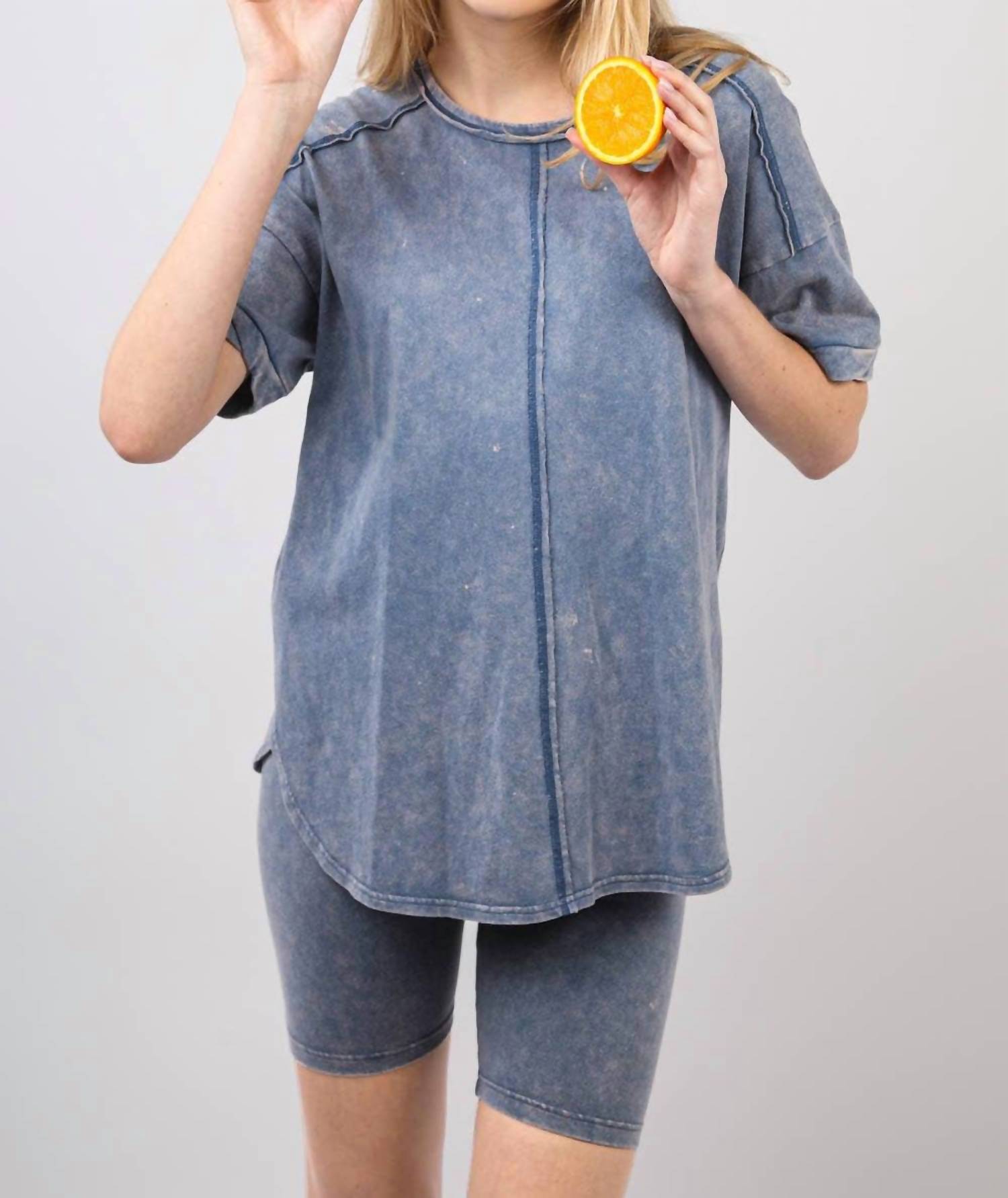 Very J - Washed Stretchy Knit Activewear Top & Shorts