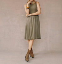 Bella Dahl Sleeveless Mock Neck Mixed Dress in ivy green - women's dress