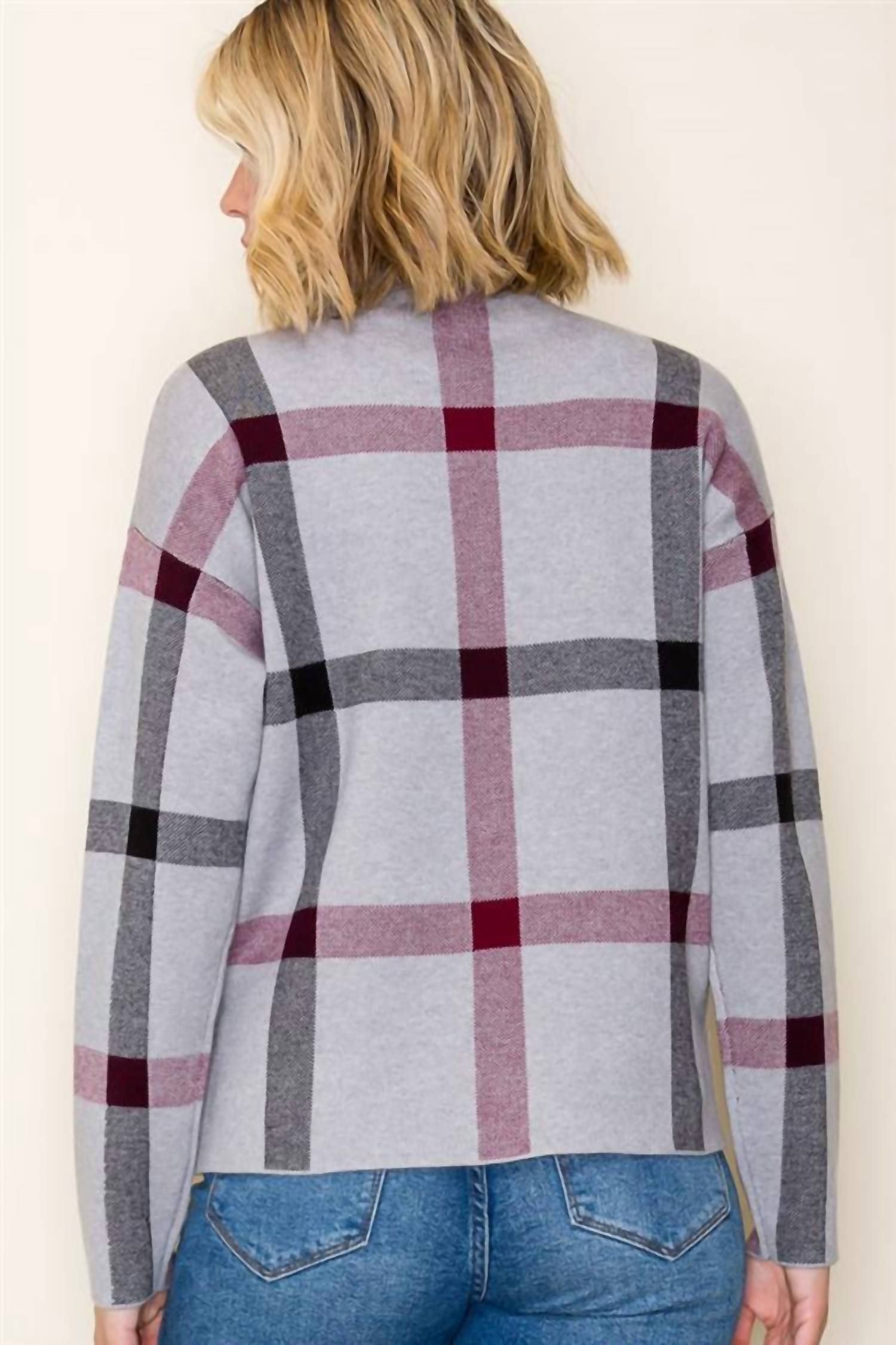 STACCATO Check Pattern Jacquard Mock Neck Sweater in heather grey - women's sweater - alternate view