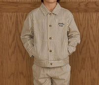 Rylee + Cru Chore Coat in navy pinestripe - kids' jacket - alternate view