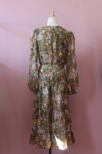 TCEC Women's Floral Dress in olive - women's dress - detail view