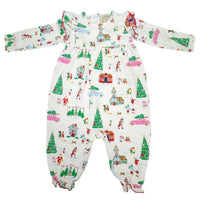 The Beaufort Bonnet Company Girl's Leigh Anne Angel Sleeve Romper in make the season bright - kids' item - detail view