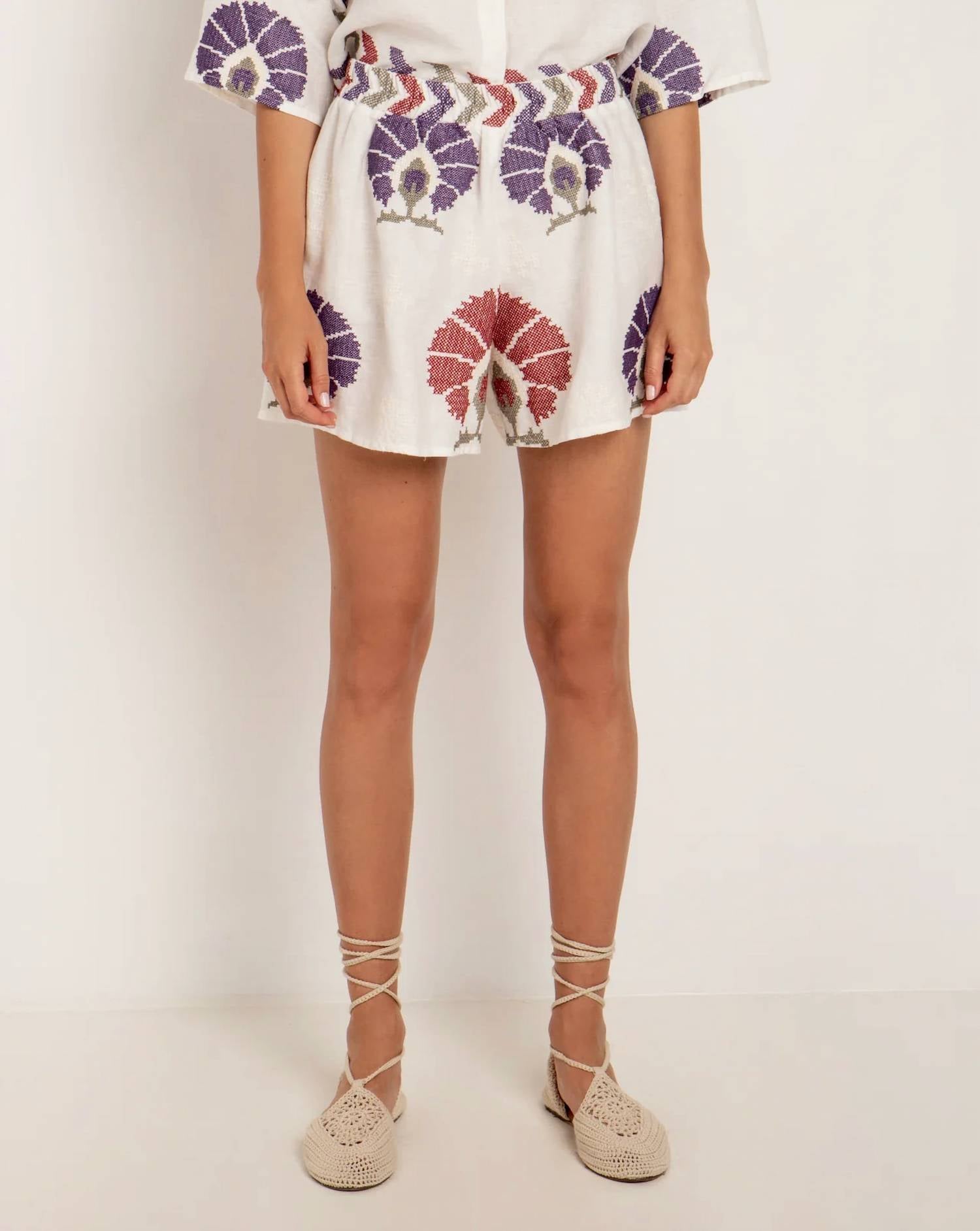 Greek Archaic Kori - Mini Peacock Shorts